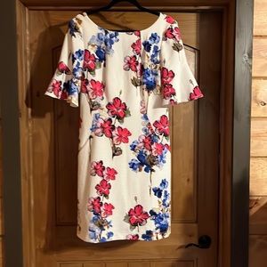 JULiAN TAYLOR Knee length textured ribbed floral Print Dress Bell sleeve Size 14
